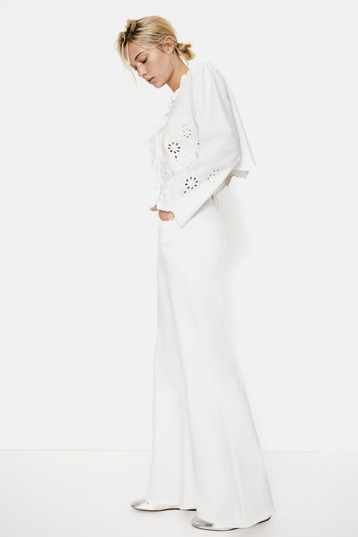 H&M Cotton Blouse with Eyelet Embroidery