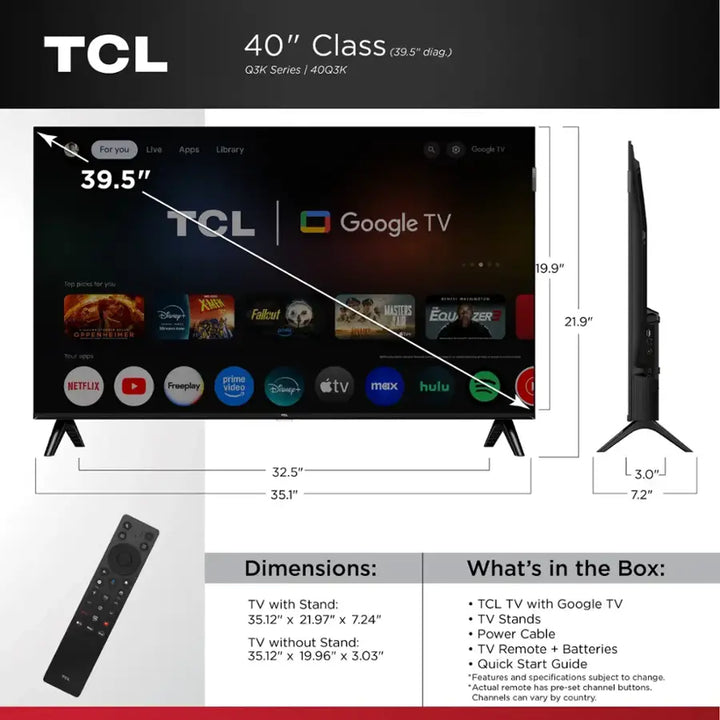 TCL - 40" Class Q3K Series 1080P FHD QLED Smart TV with Google TV (2025)
