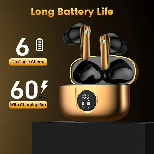 VEAT00L P91 Wireless Earbuds, Bluetooth Headphones V5.4 Stereo Ear buds with Noise Cancelling Mics, 60H Playback Mini Case with Dual LED Display, IP7 Waterproof in-Ear Earphones for Android iOS