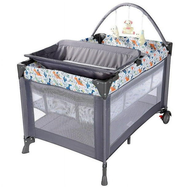 LIVINGbasics  Portable Baby Playard with Changing Table and Bassinet, Foldable Nursery Center Travel Playard Baby Playpen Crib Bed, Grey
