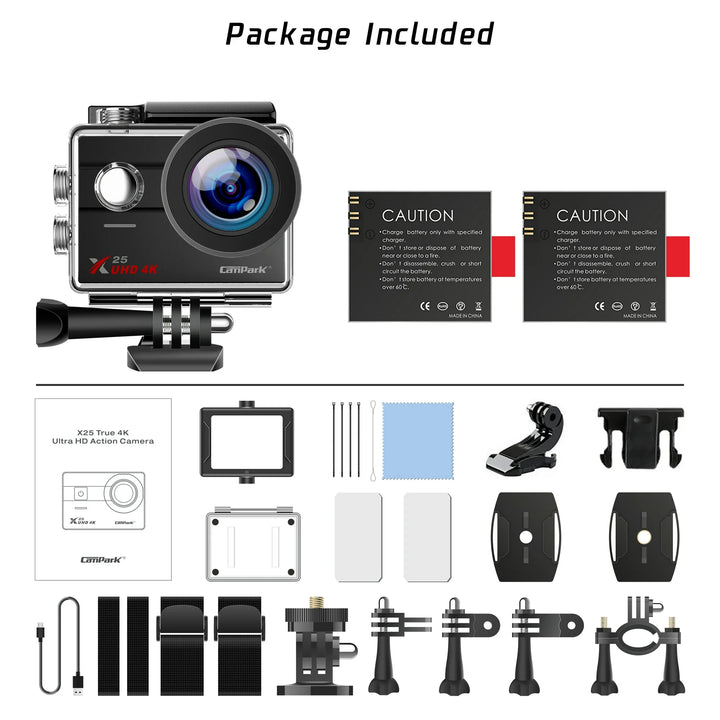 Campark Action Camera 4K 20MP Sport Camera WiFi Waterproof Underwater Actioncam HD Video Vlogging Record Camera EIS 170° Wide Angle Sound