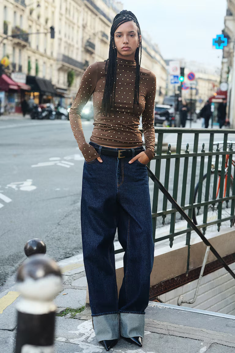 H&M STUDDED MOCK TURTLENECK TOP