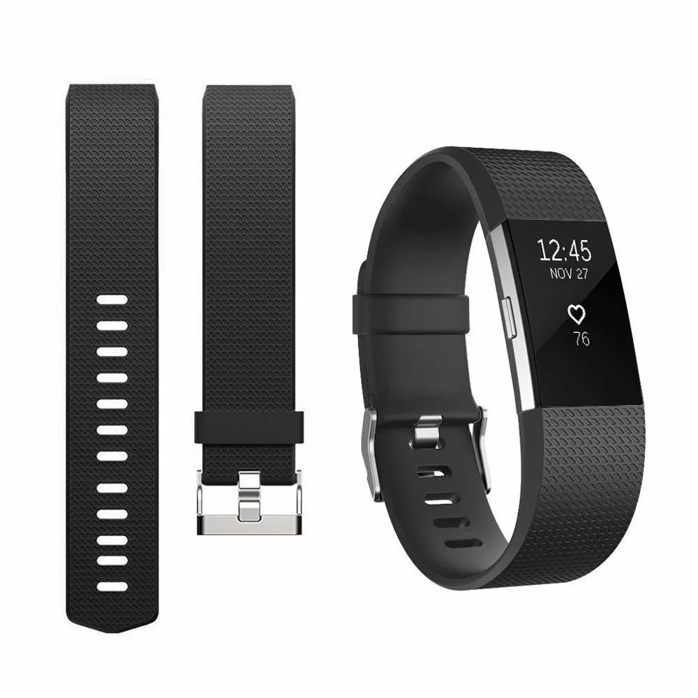 POY Fitbit Charge 2 Bands Replacement Sport Strap Accessories with Fasteners and Metal Clasps for Fitbit Charge 2 Wristband (Large, Black)