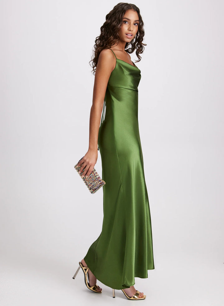 LAURA Drape Neck Satin Dress