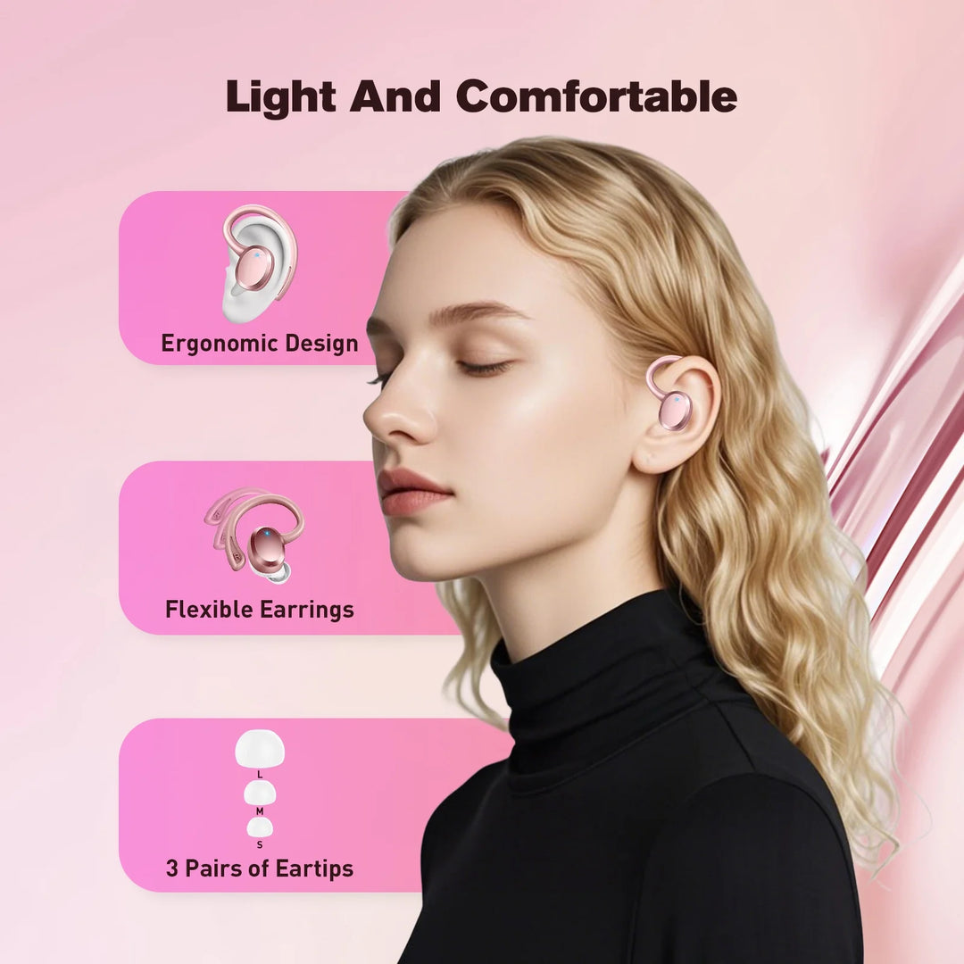 ETEPEHI Wireless Earbuds Bluetooth Headphones - ETEPPEHI Bluetooth 5.3 Stereo Ear Buds with Earhooks, ENC Noise Cancelling Mic, IP7 Waterproof Earphone for Workout/Running, Pink
