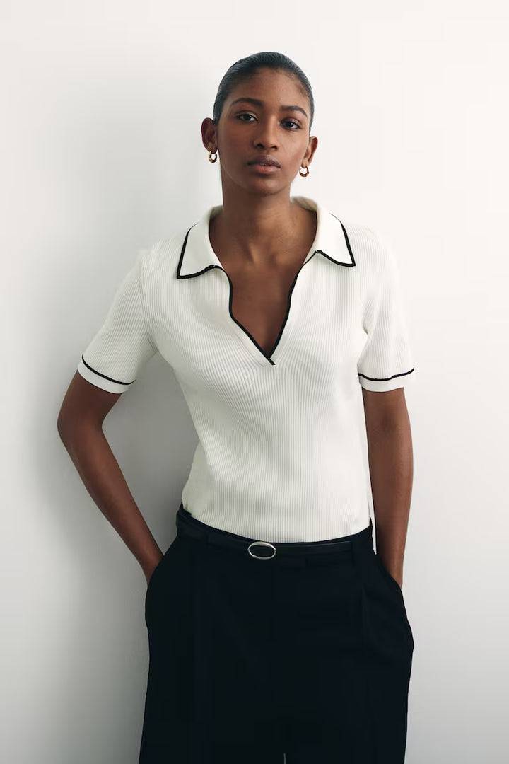 H&M RIB-KNIT POLO SHIRT