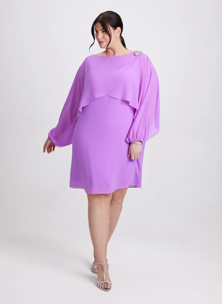 LAURA Brooch Embellished Capelet Dress