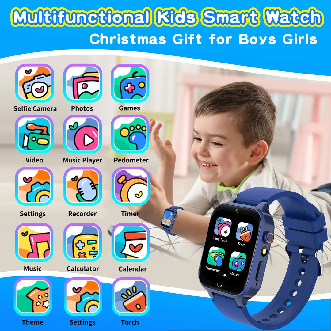 Vakzovy Kids Smart Watch for Boys 4-12 Years Old Birthday Gift, Vakzovy Waterproof Educationals Smart Watch, Dual Camera, 24 Puzzle Games,Music Player, Toddler Watch Learning Toys(Blue)