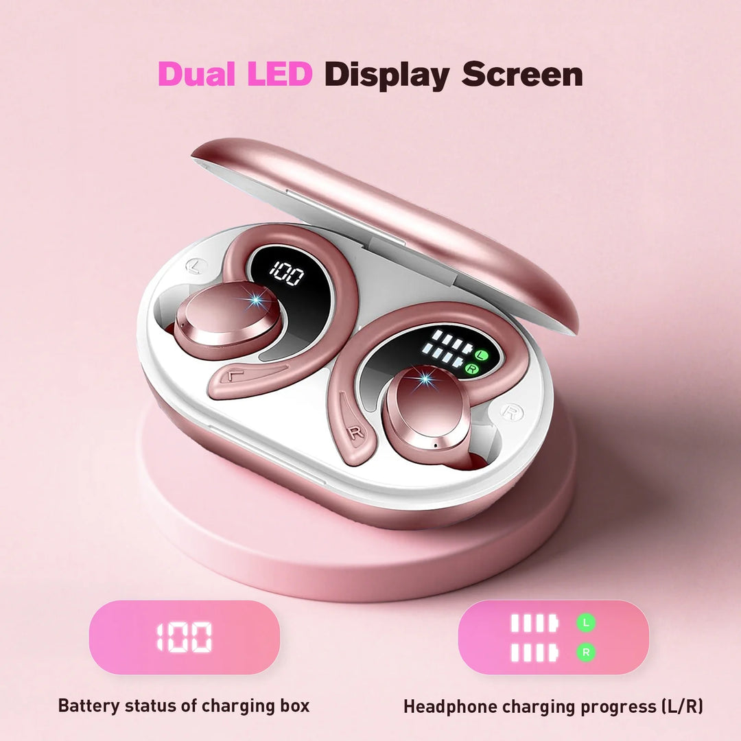ETEPEHI Wireless Earbuds Bluetooth Headphones - ETEPPEHI Bluetooth 5.3 Stereo Ear Buds with Earhooks, ENC Noise Cancelling Mic, IP7 Waterproof Earphone for Workout/Running, Pink