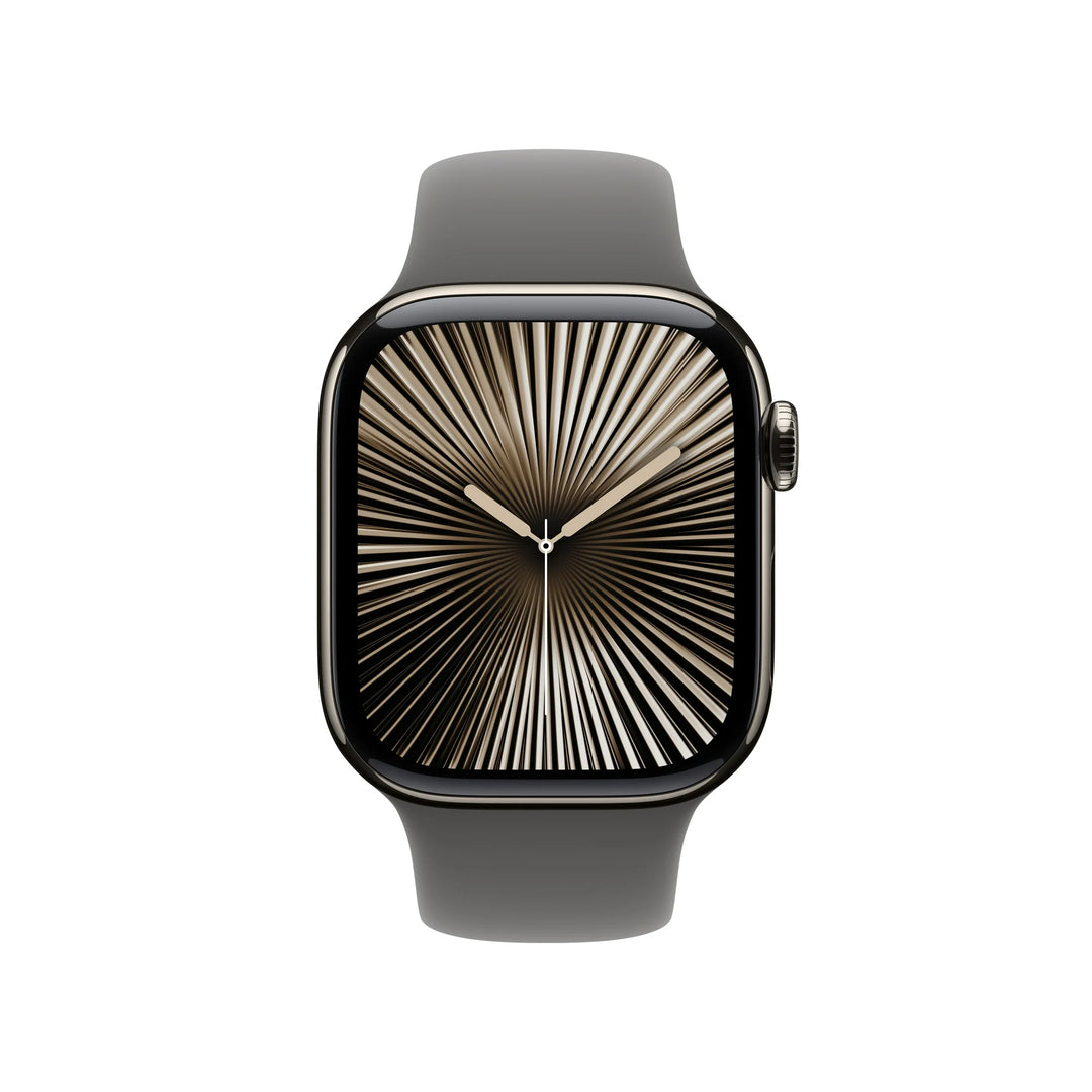 Apple Watch Series 10 GPS + Cellular 42mm Natural Titanium Case with Stone Gray Sport Band - M/L
