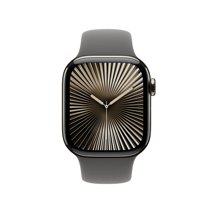 Apple Watch Series 10 GPS + Cellular 42mm Natural Titanium Case with Stone Gray Sport Band - M/L