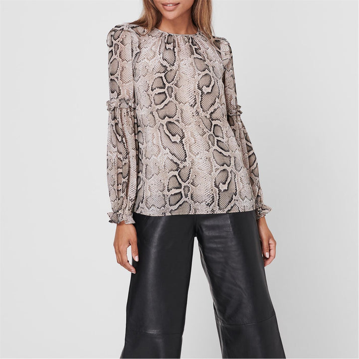 MICHAEL Michael Kors Snake Ruffle Long Sleeve Blouse