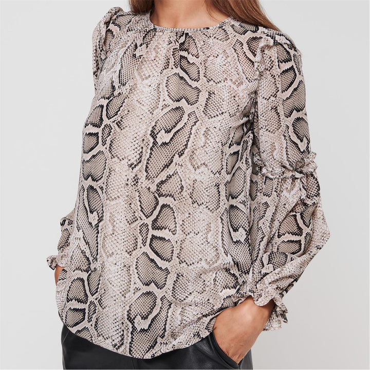 MICHAEL Michael Kors Snake Ruffle Long Sleeve Blouse