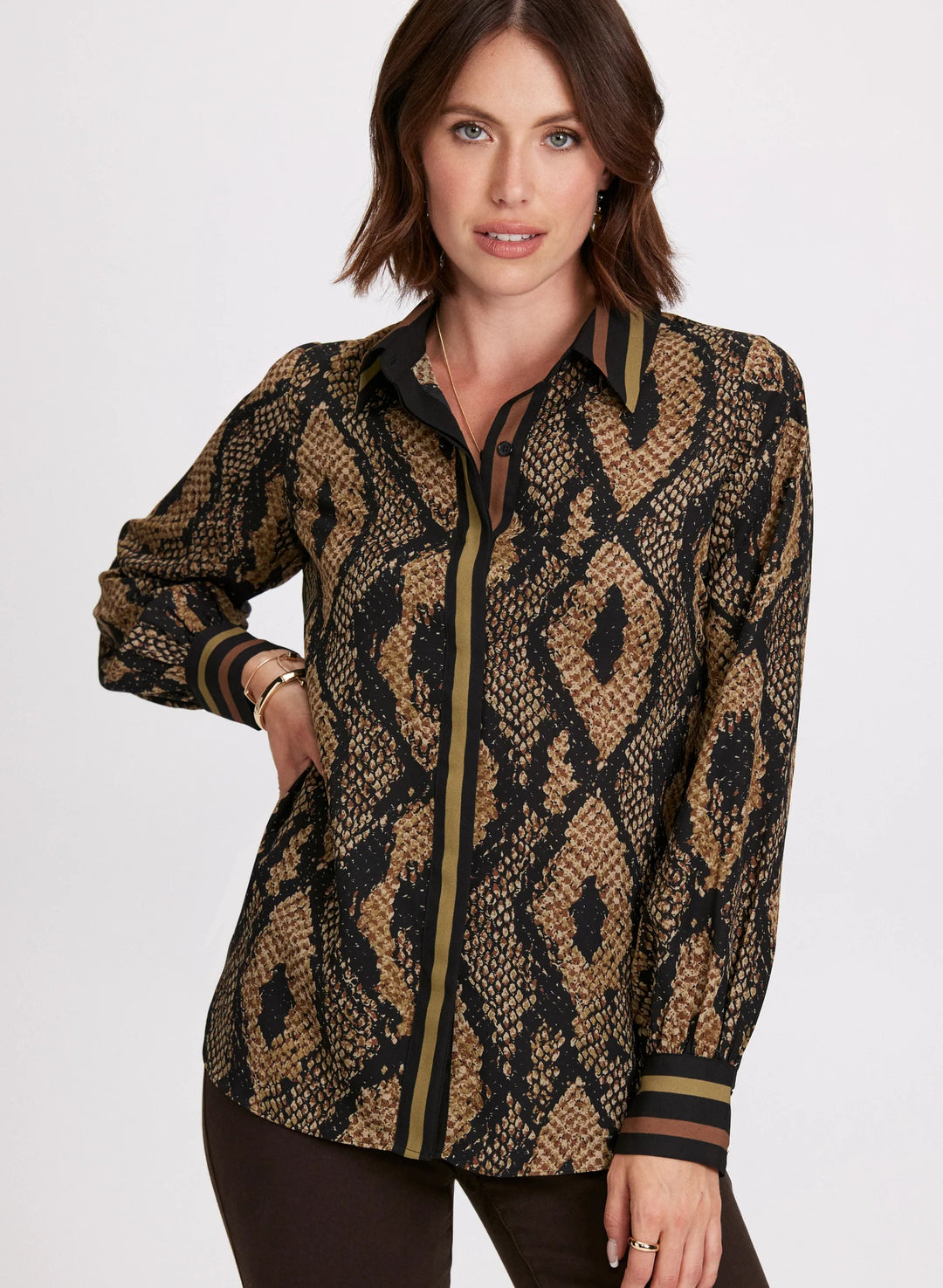 LAURA Snake Print Button-Up Blouse