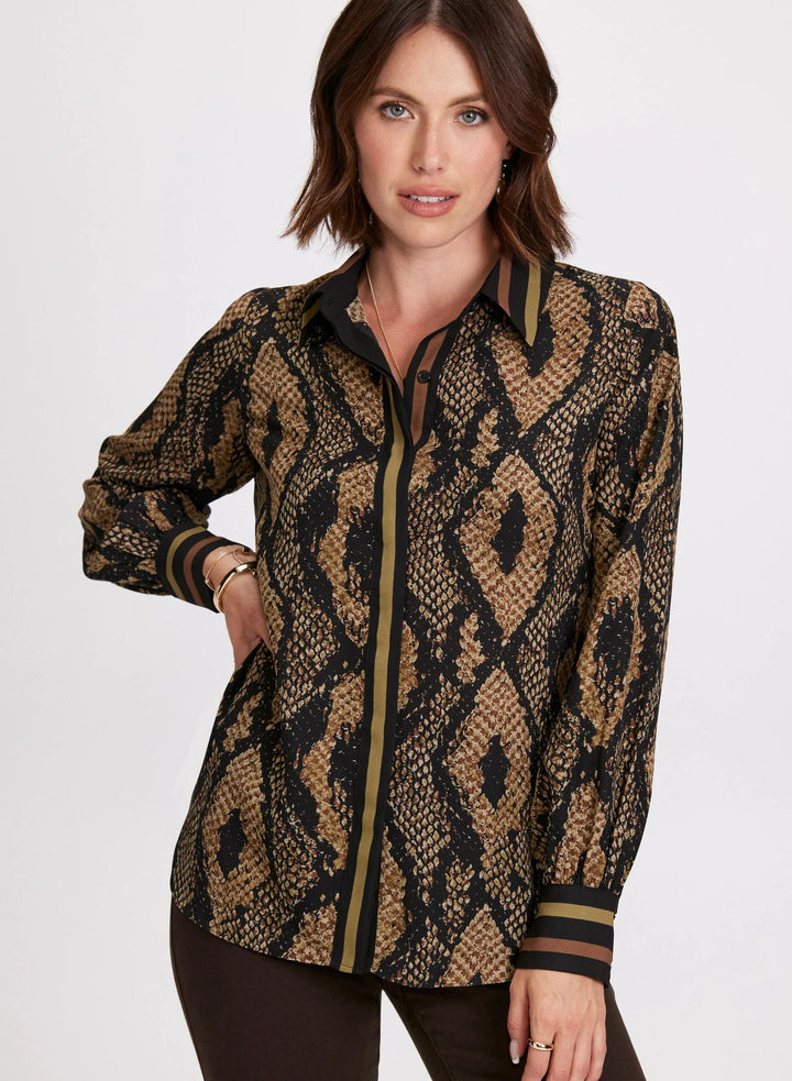 LAURA Snake Print Button-Up Blouse