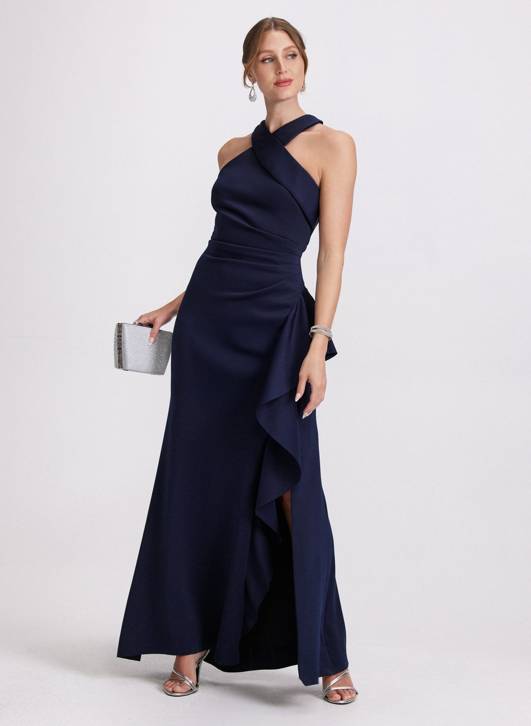 LAURA Ruched Waterfall Flounce Dress