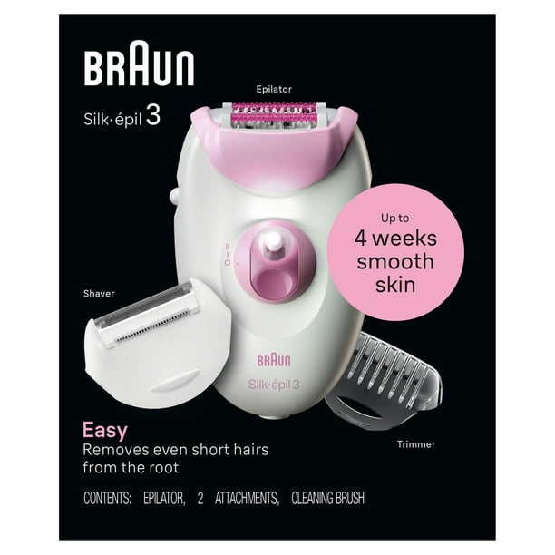 Braun Silk-épil 3 3-270, Epilator for Women for Long-Lasting Hair Removal, White/Pink, 1CT