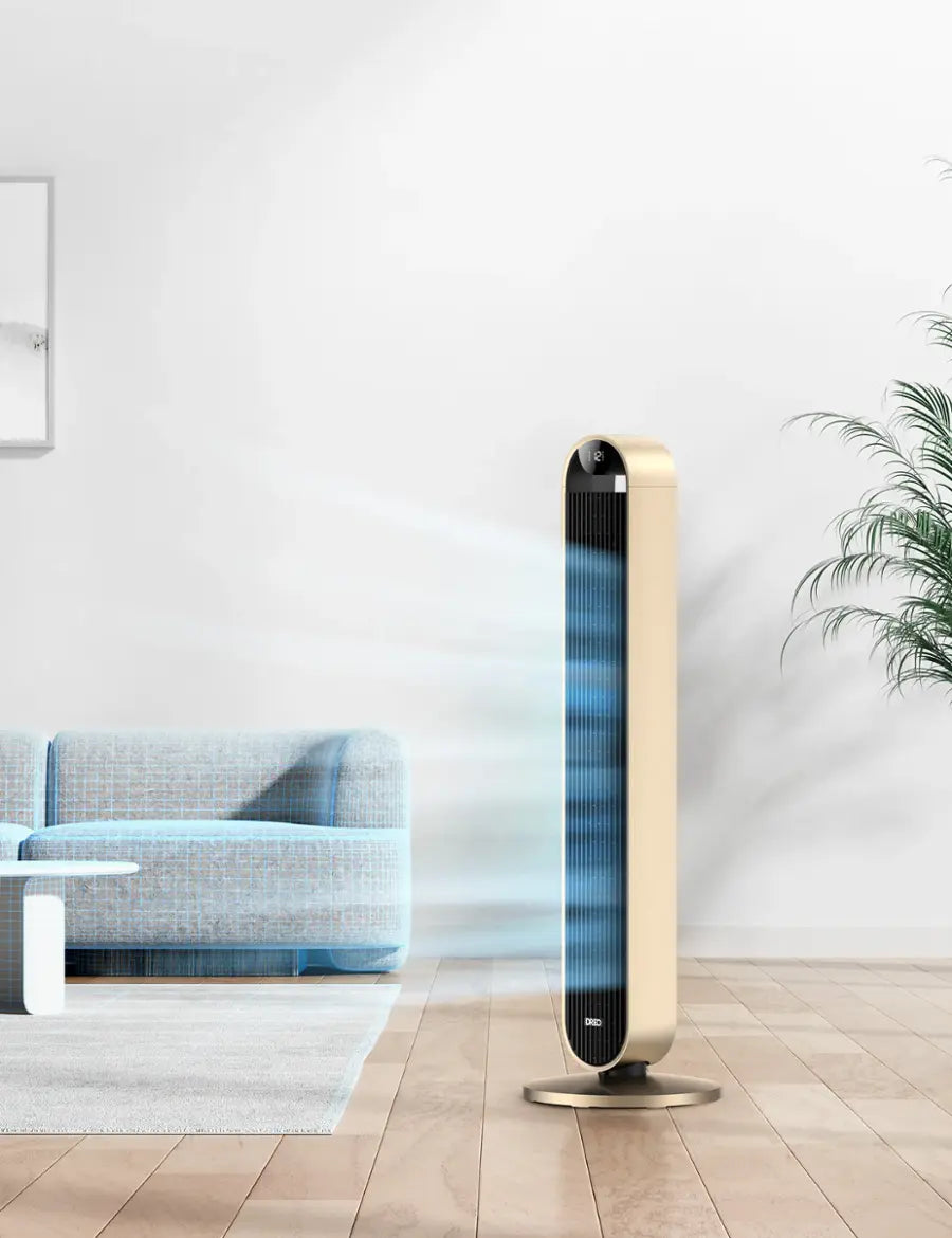 Dreo - 120°Oscillating Bladeless Fan for Bedroom, 25dB Quiet DC Motor, Standing Fan with Remote, 12 Hyper Wind Speeds - Gold