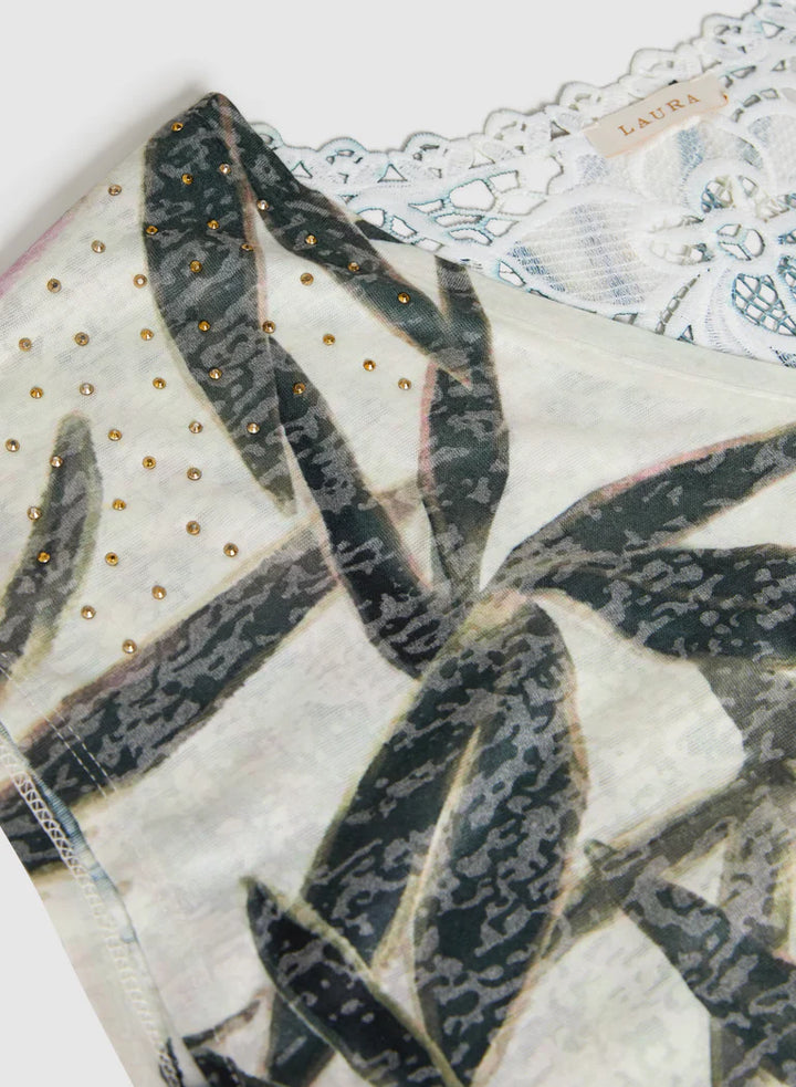 LAURA Embellished Palm Print T-Shirt