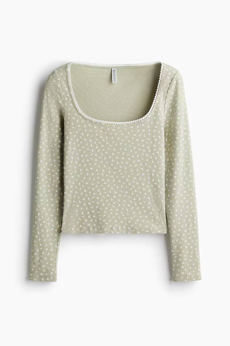 H&M Picot-Trimmed Cotton Top