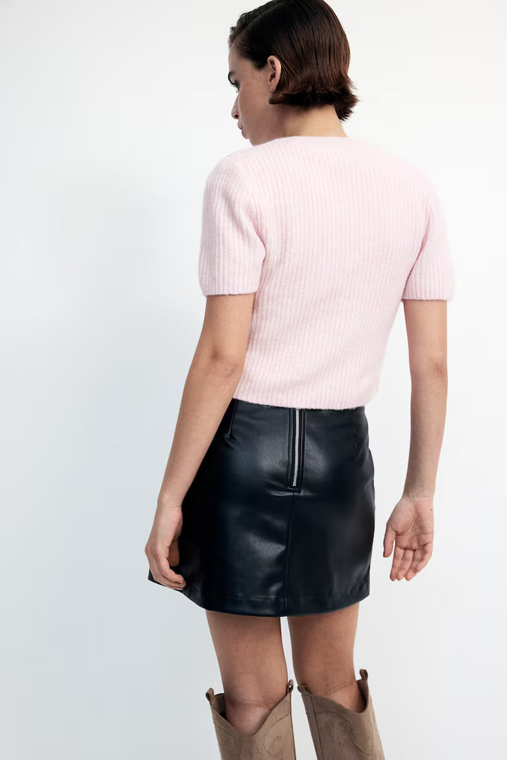 H&M TIE-DETAIL RIB-KNIT TOP