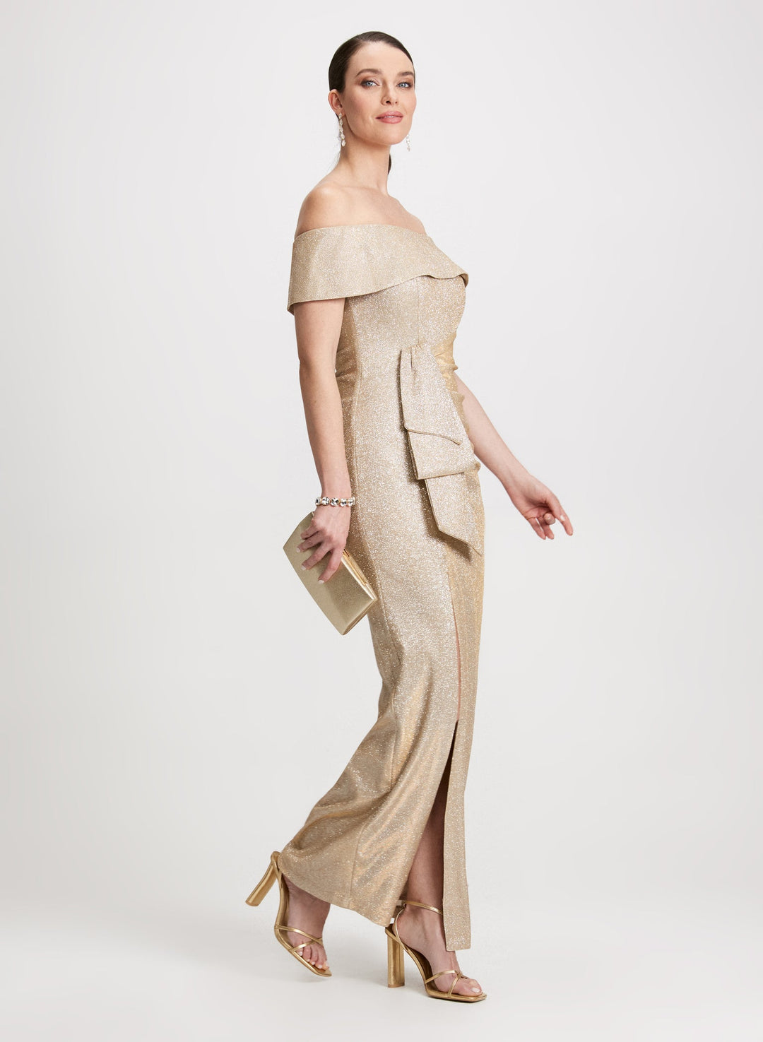 LAURA Metallic Off-the-Shoulder Evening Dress