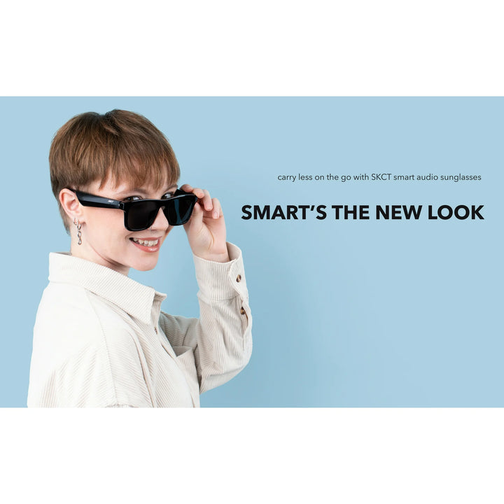 KCT Smart Glasses, Bluetooth Sunglasses with Polarized lenses, Bluetooth Audio & Hands Free Calling, Open Air Audio, Auto On/Off, Pink with Black Lenses, 3 styles Switchable Lenses