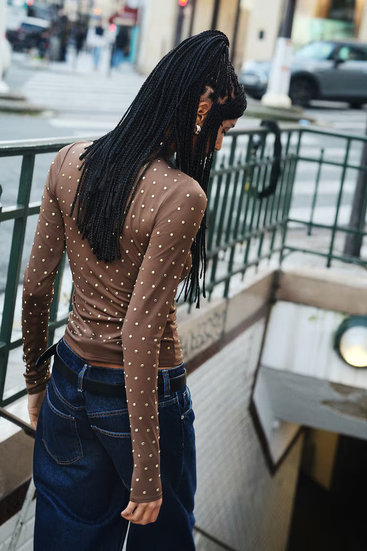 H&M STUDDED MOCK TURTLENECK TOP
