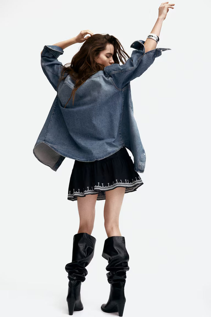 H&M EMBROIDERED COTTON SKIRT