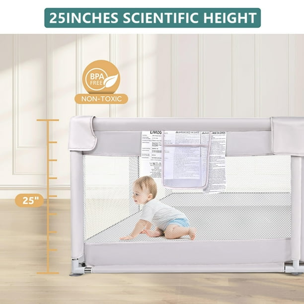 73"x61" Extra Large Baby Playpen, Kids Activity Safety Center with Zipper Door and Breathable Mesh ,Sturdy Play Yard for Babies and Toddlers, Light Grey
