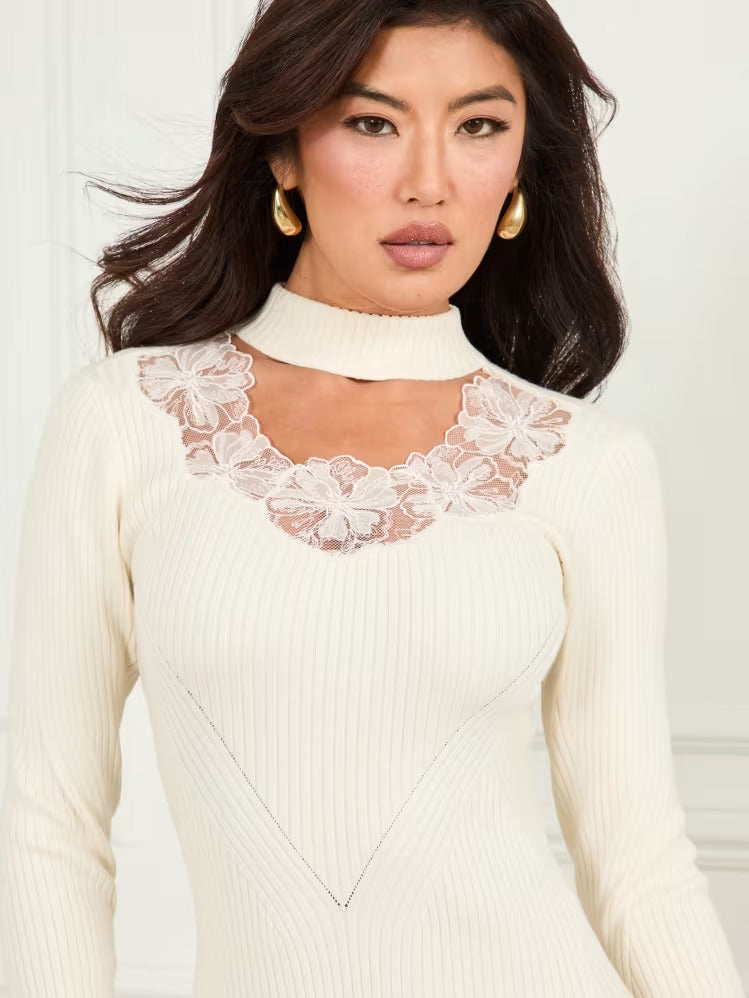 Guess Candice Lace-Trim Sweater Dress