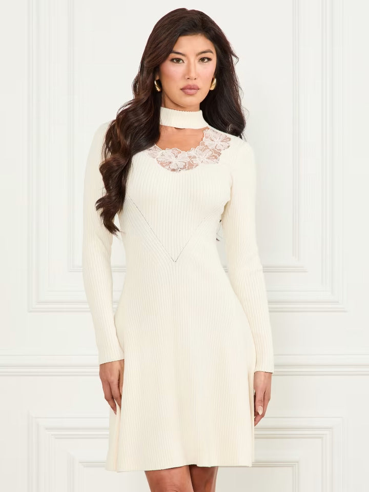 Guess Candice Lace-Trim Sweater Dress