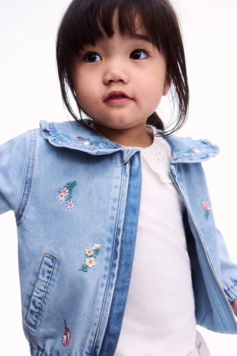 H&M EMBROIDERED-DETAIL DENIM JACKET
