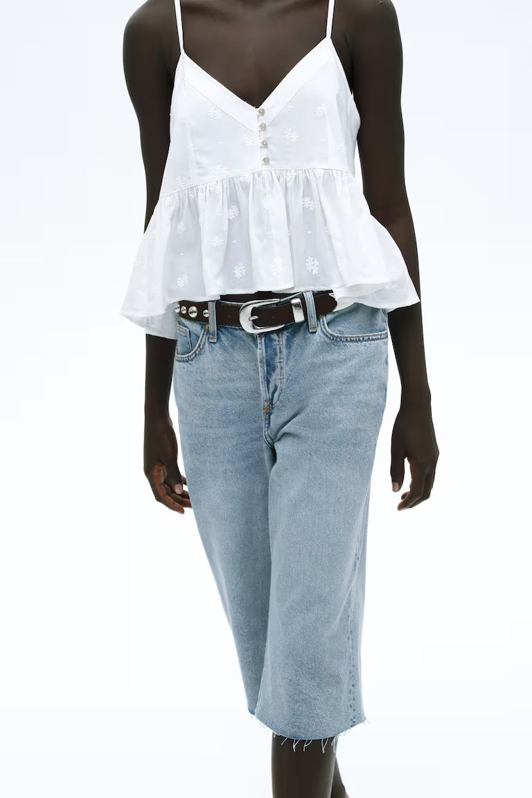 H&M LOW KNEE-LENGTH DENIM SHORTS