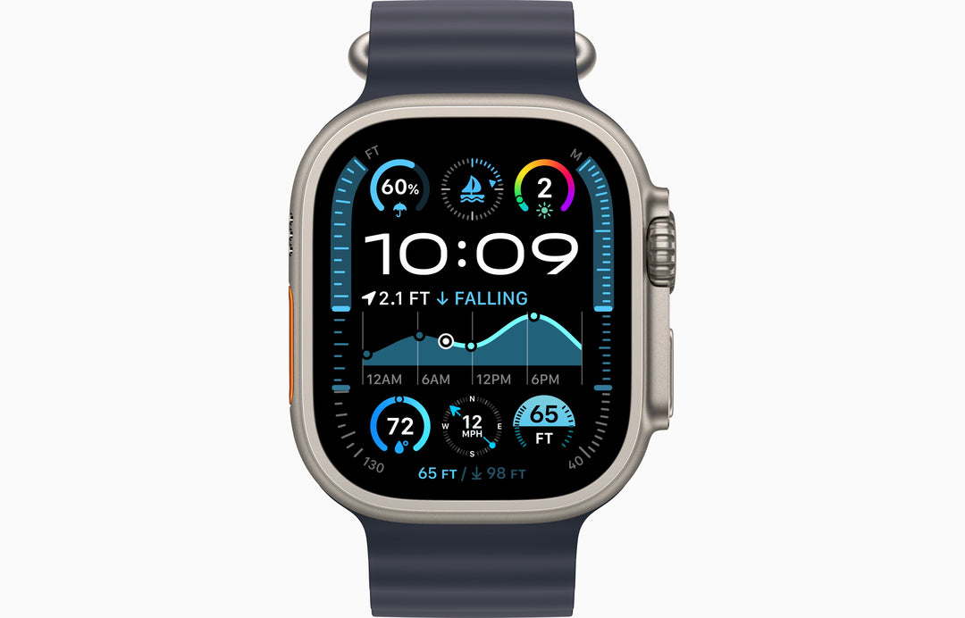 Apple Watch Ultra 2 GPS + Cellular, 49mm Natural Titanium Case with Ice Blue Ocean Band