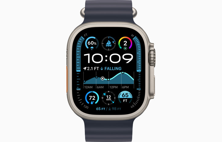 Apple Watch Ultra 2 GPS + Cellular, 49mm Natural Titanium Case with Ice Blue Ocean Band