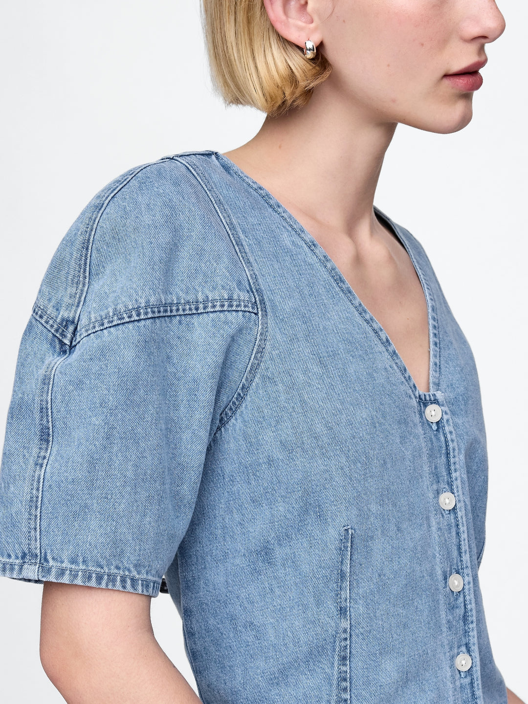 Gap Cropped Puff-Sleeve Denim Shirt