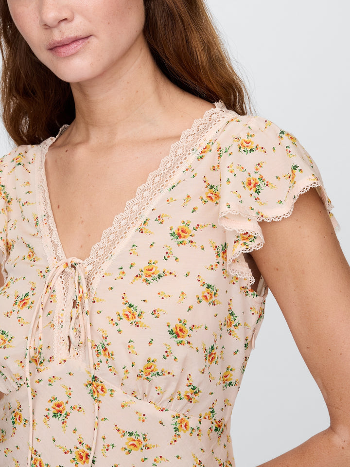 Gap Lace-Trim Floral Top