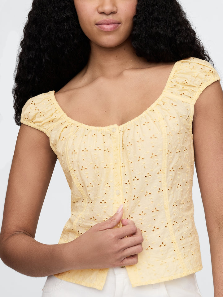 Gap Cap-Sleeve Eyelet Top
