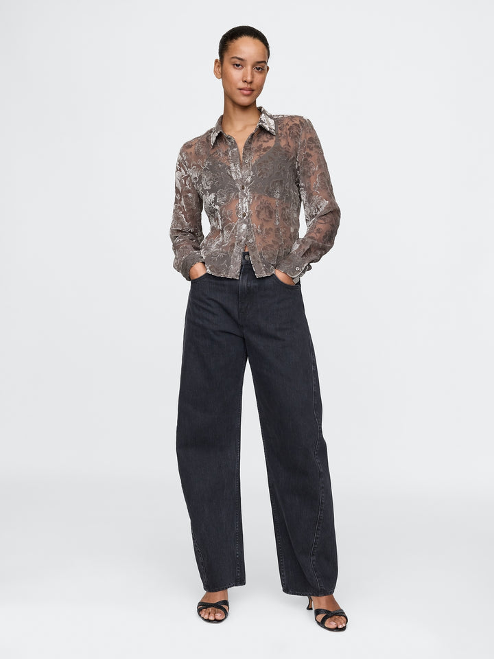 Gap Cropped Velvet Shirt