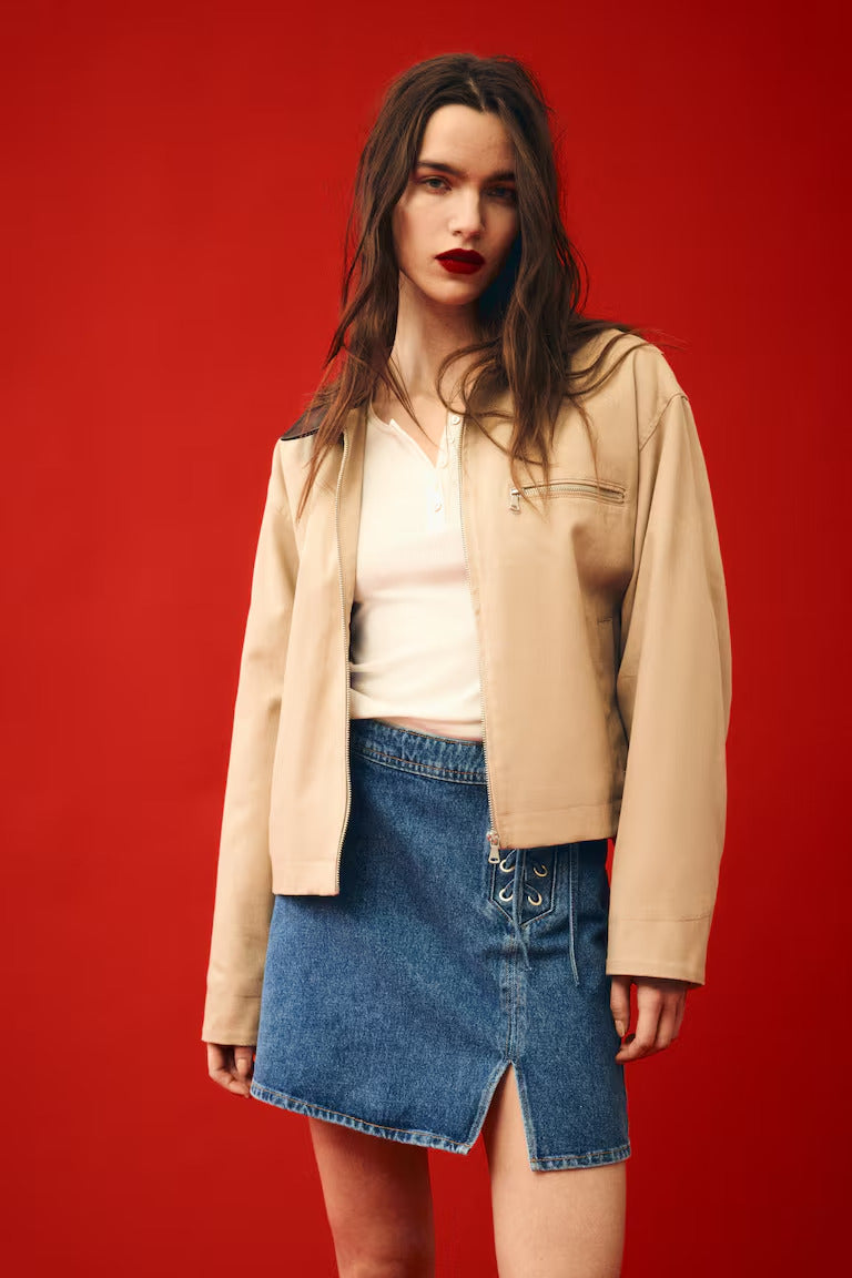 H&M LACING-DETAIL DENIM MINI SKIRT