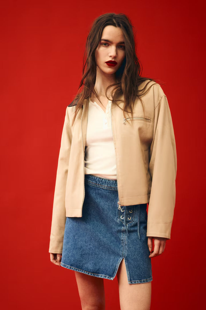 H&M LACING-DETAIL DENIM MINI SKIRT