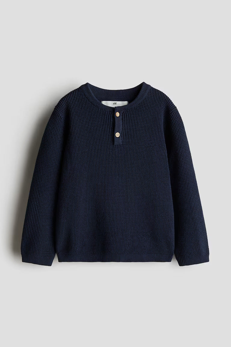 H&M WAFFLE-KNIT HENLEY SWEATER