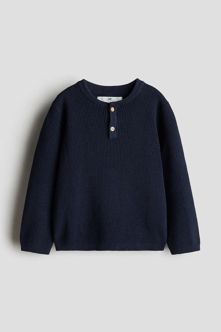 H&M WAFFLE-KNIT HENLEY SWEATER