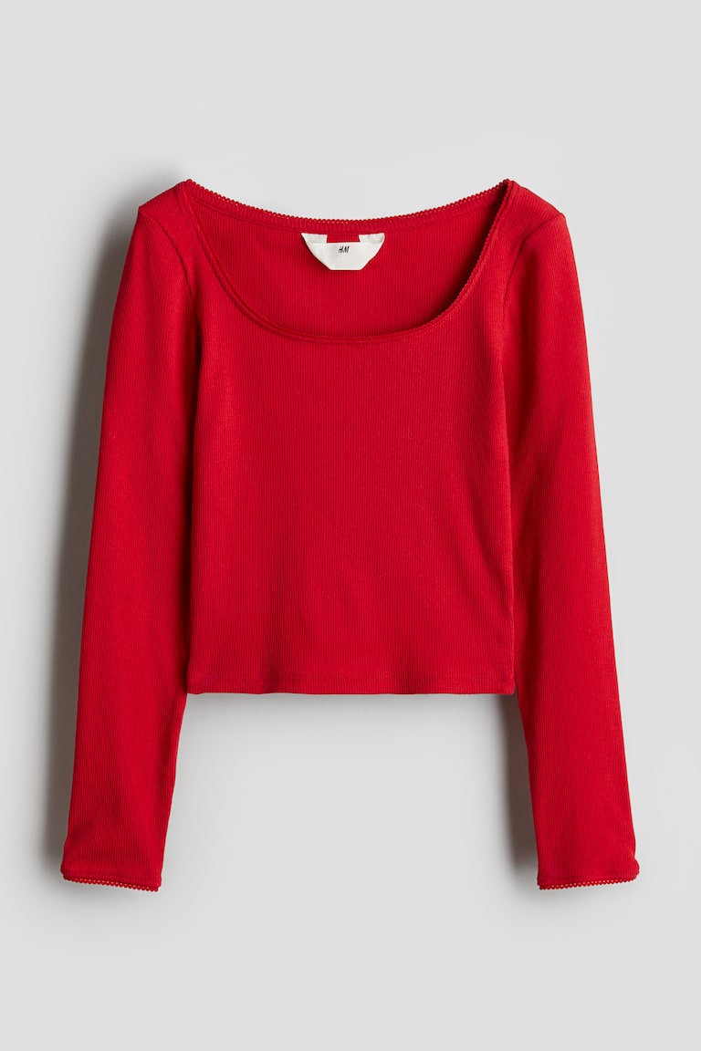 H&M PICOT-TRIMMED RIBBED TOP