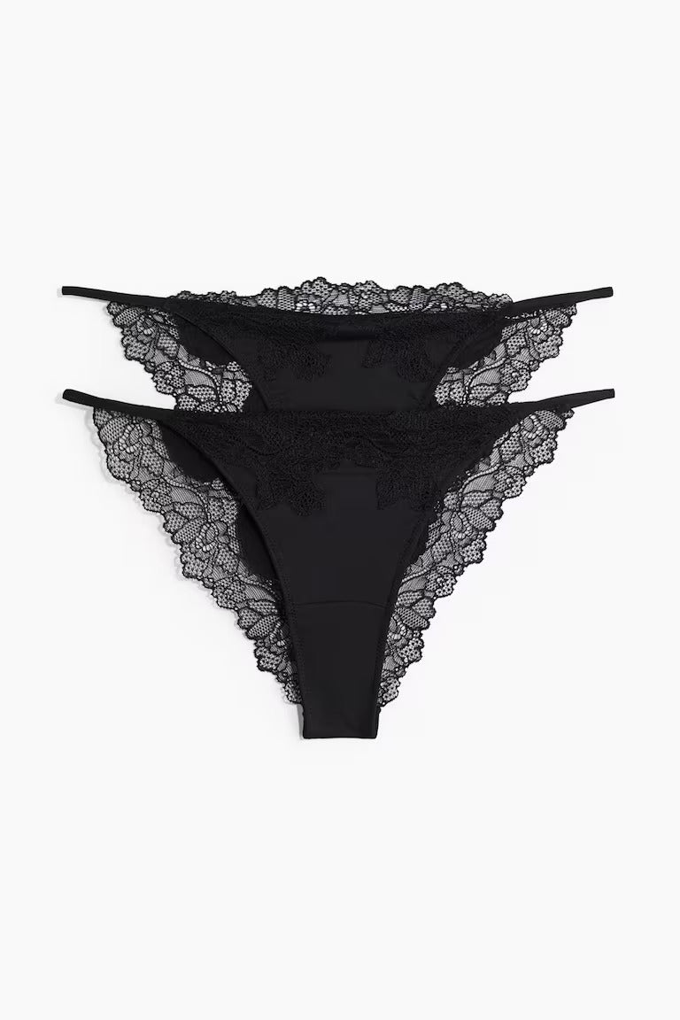 H&M 2-PACK MICROFIBRE AND LACE TANGA BRIEFS