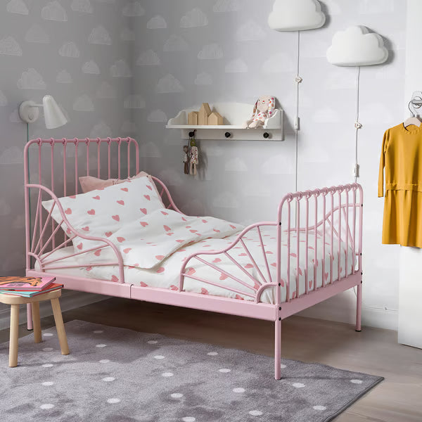 IKEA MINNEN Ext bed frame with slatted bed base, white, 38 1/4x74 3/4 "