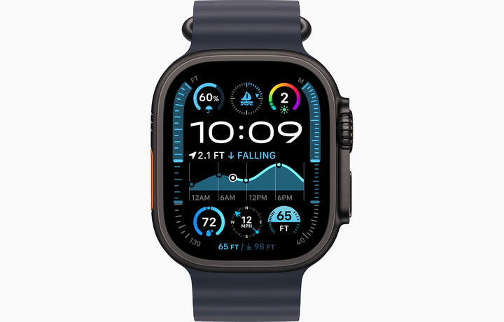 Apple Watch Ultra 2 GPS + Cellular, 49mm Black Titanium Case with Ice Blue Ocean Band