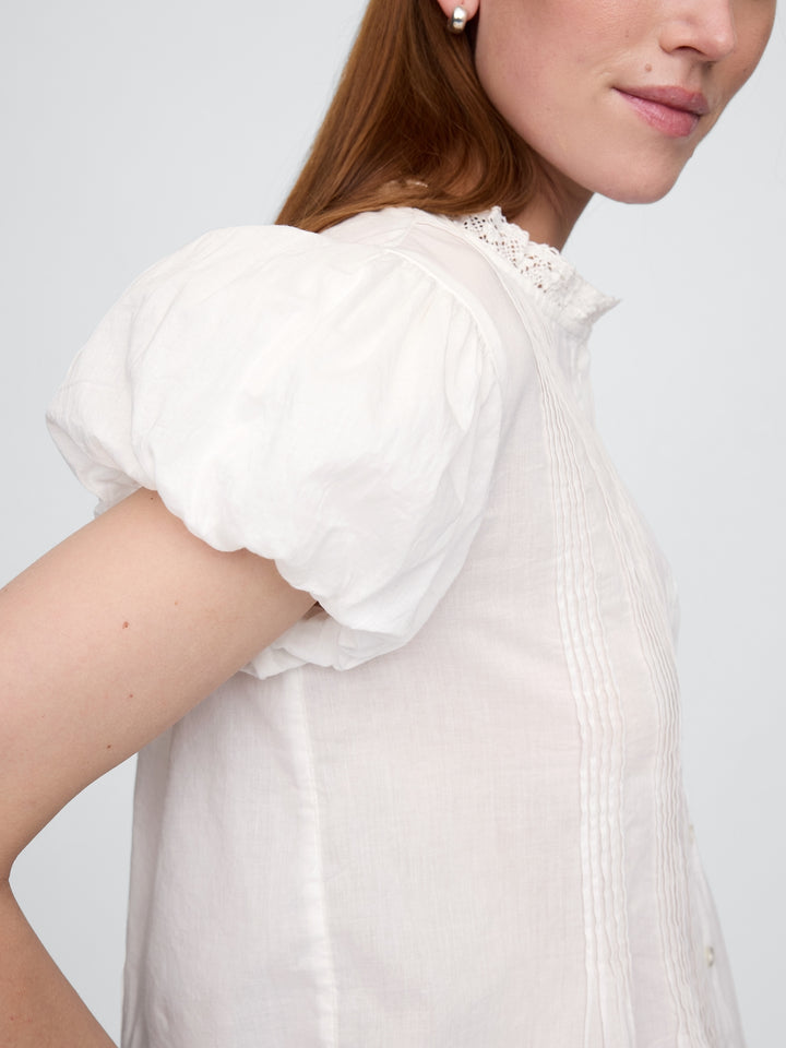 Gap Bubble-Sleeve Pintuck Top