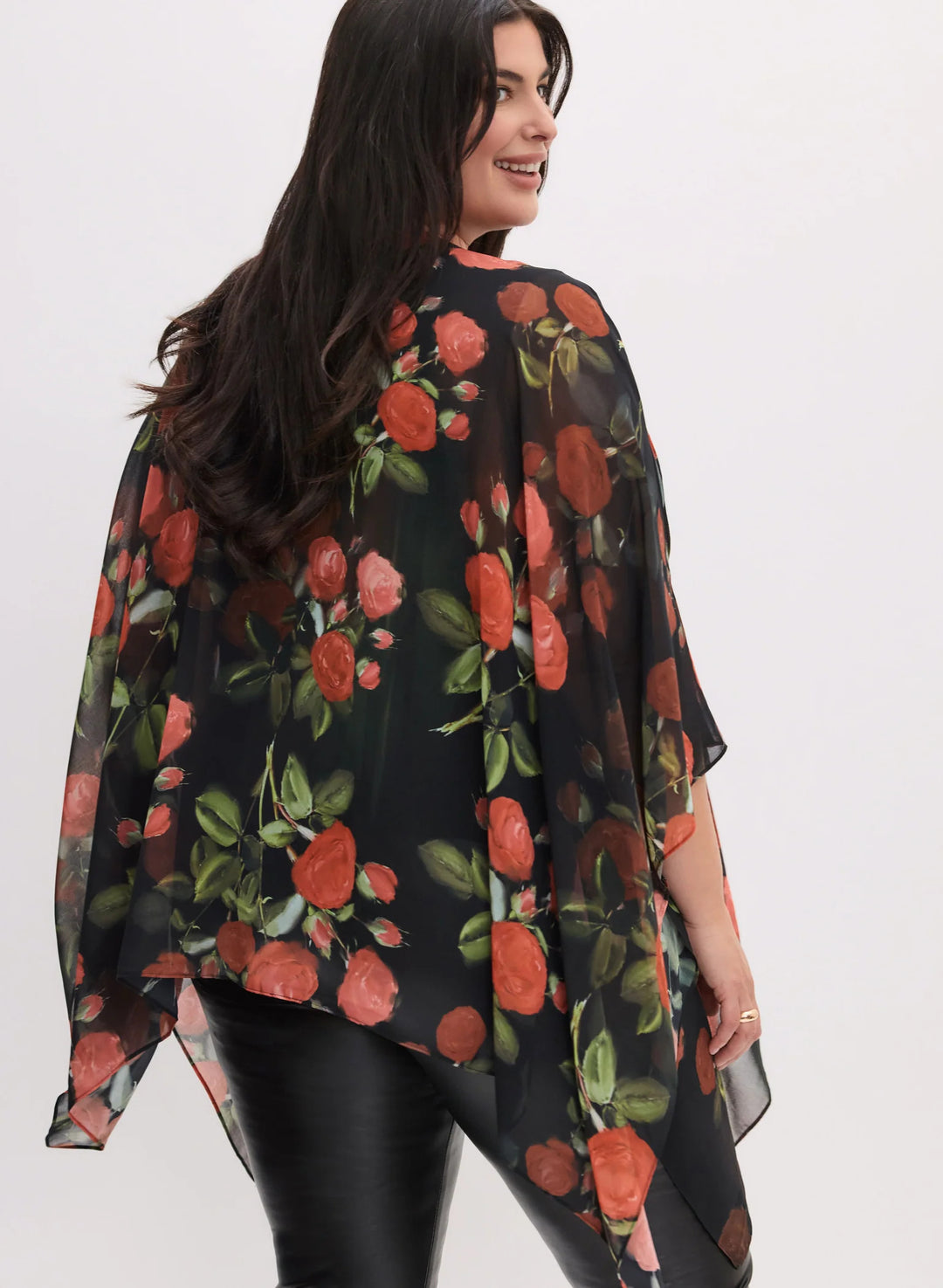 LAURA Floral Print Chiffon Poncho